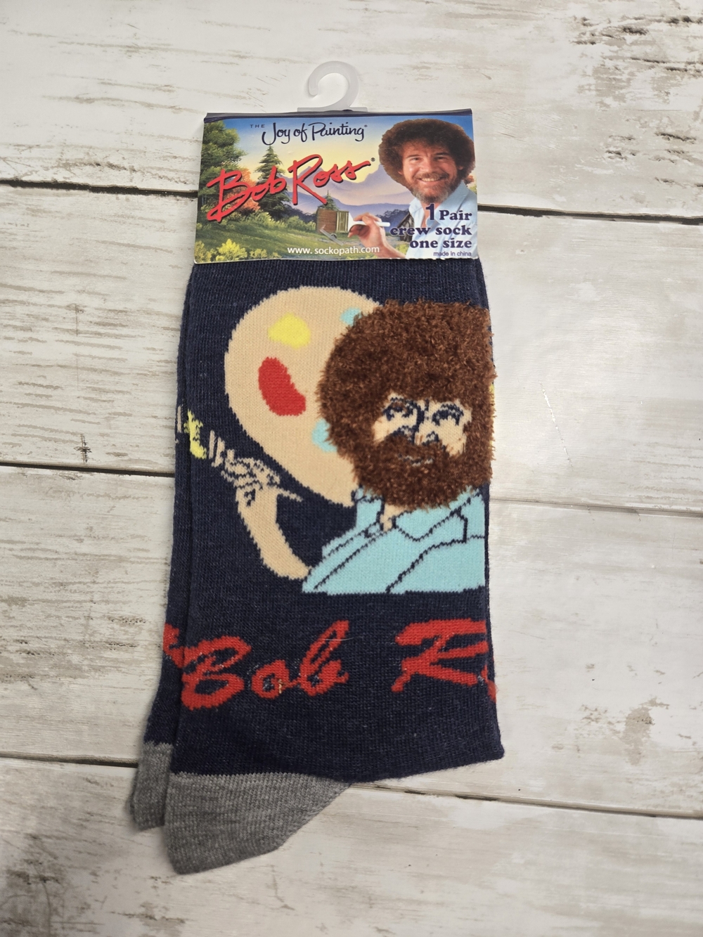 Bob Ross Navy Crew Socks with Artist Portrait